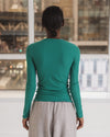 BASERANGE Spring/Summer 2025 Collection: French Organic Cotton Long-Sleeve T-Shirt with Cut-Out Heart Design (BAS-TTHLS-CR-AU25-MIRA GREEN) (TOHLS TTHLS)